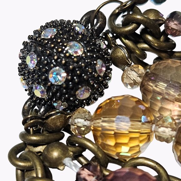 Boho Retro Beaded Multi Strand Chain Necklace Rhinestone Ball Magnetic Closure - Picture 2 of 7